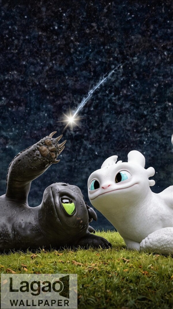 Toothless and Light Fury 4K HD Wallpaper - Starry Night Animation Scene