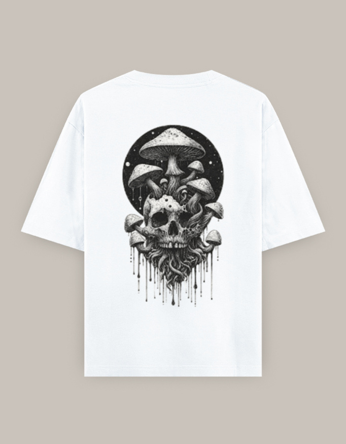Women's Oversized Classic Psychedelic Skull with Mushrooms T-Shirt - Image 2