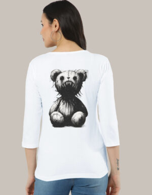 Women's Long Sleeve Creepy Horror Teddy Bear T-Shirt