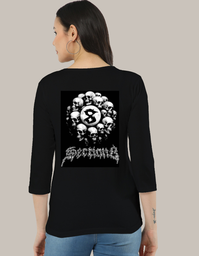 Women's Long Sleeve Dark Gothic Skull Art with Typography T-Shirt