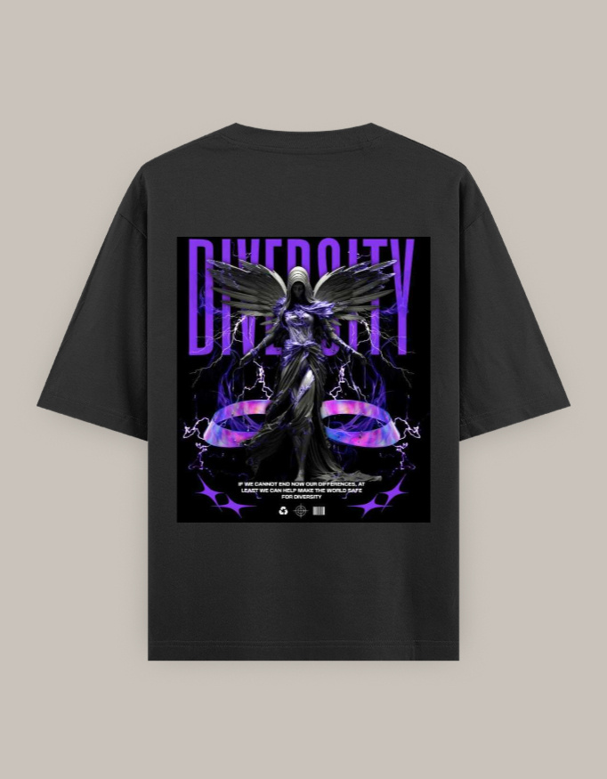 Women's Oversized Classic Dark Angel Fantasy Artwork with Diversity T-Shirt