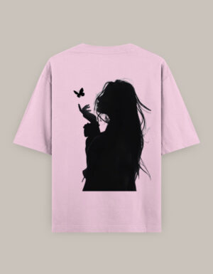 Women's  Oversized Classic Girl Silhouette with Butterfly T-Shirt