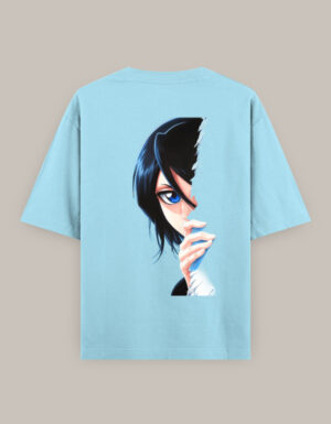Women's Oversized Classic Half-Face Anime Girl with Blue Eyes T-Shirt