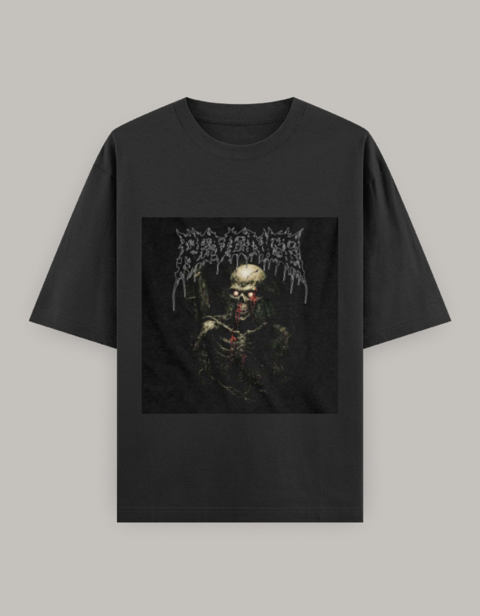 Men's Oversized Death Metal Skeleton Graphic T-Shirt