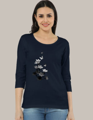 Women's Full Sleeve Shadow Flower T-SHIRT