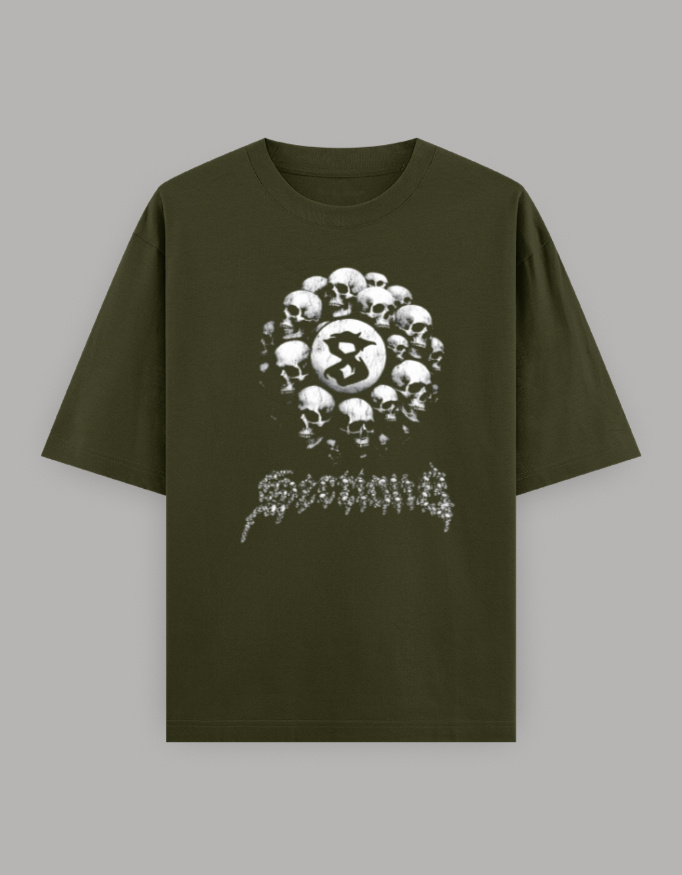 Men's Oversized 8-Ball Skull Circle Graphic T-Shirt