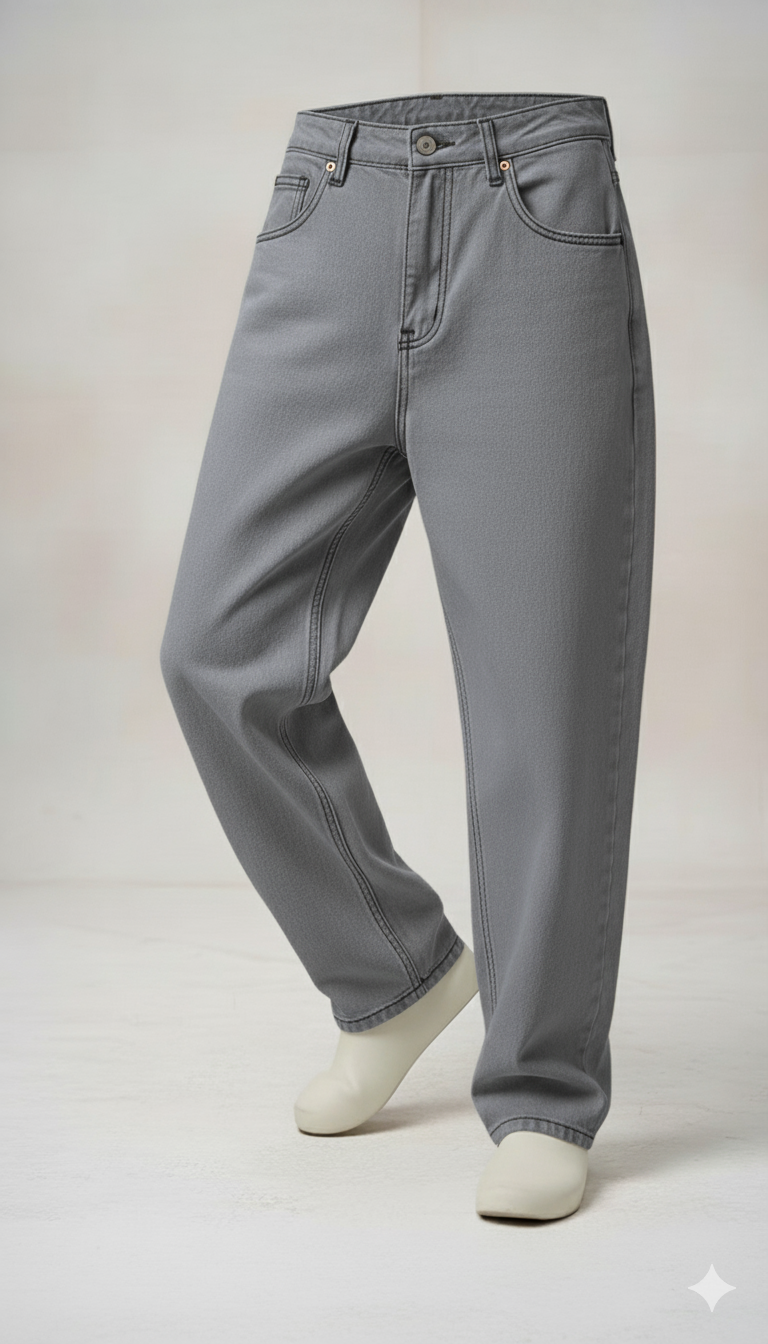 Loose Fit Charcoal Grey Baggy Jeans for Men & Women | High-Waist Comfortable Denim