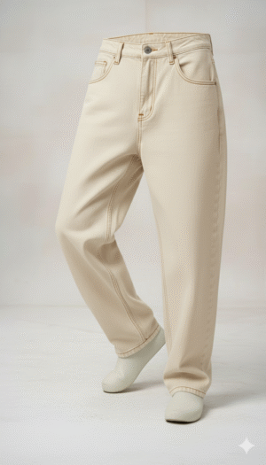 Loose Fit Beige Baggy Jeans for Men & Women | High-Waist Comfortable Denim