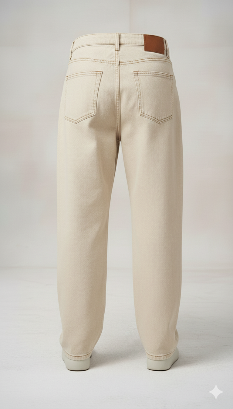 Loose Fit Beige Baggy Jeans for Men & Women | High-Waist Comfortable Denim - Image 2