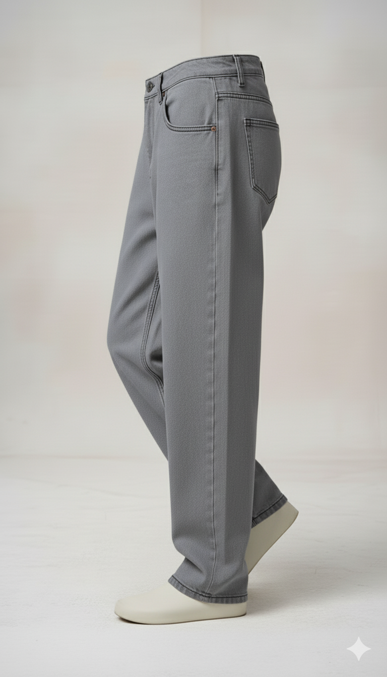 Loose Fit Charcoal Grey Baggy Jeans for Men & Women | High-Waist Comfortable Denim - Image 2