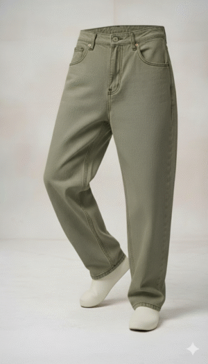 Loose Fit Khaki Green | Trendy Olive Green Baggy Jeans | Baggy Jeans for Men & Women | High-Waist Comfortable Denim